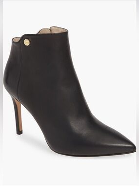 Louise et Cie Black Pointed Toe Ankle Booties Heeled Size 8.5 Gold Zip